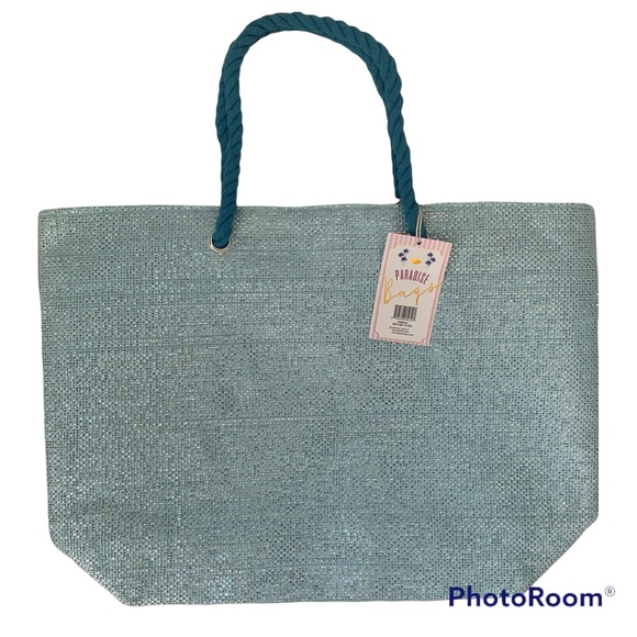 Paradise Bag Oversized Shoulder Tote Bag Nautical Beach Metallic Blue Lo… - Picture 3 of 11